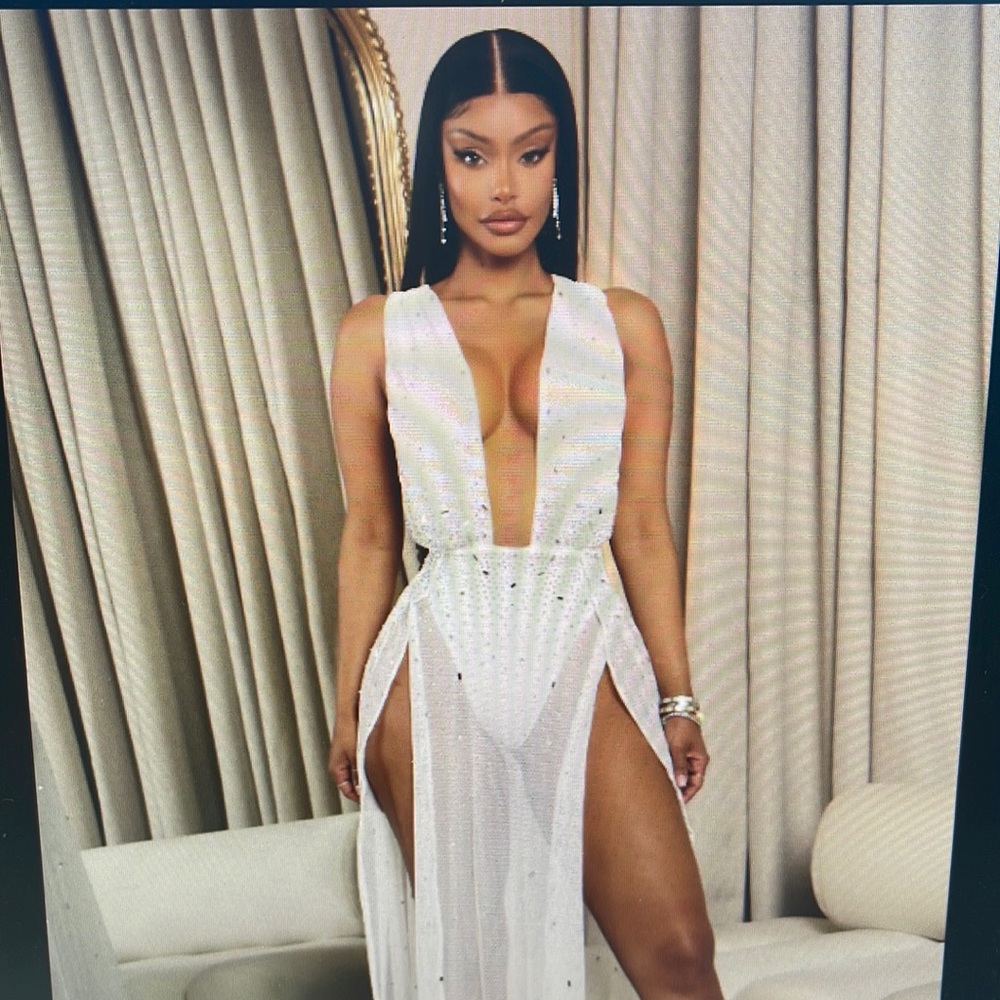 Fashion Nova White Rhinestone Dress - absolutely stunning!